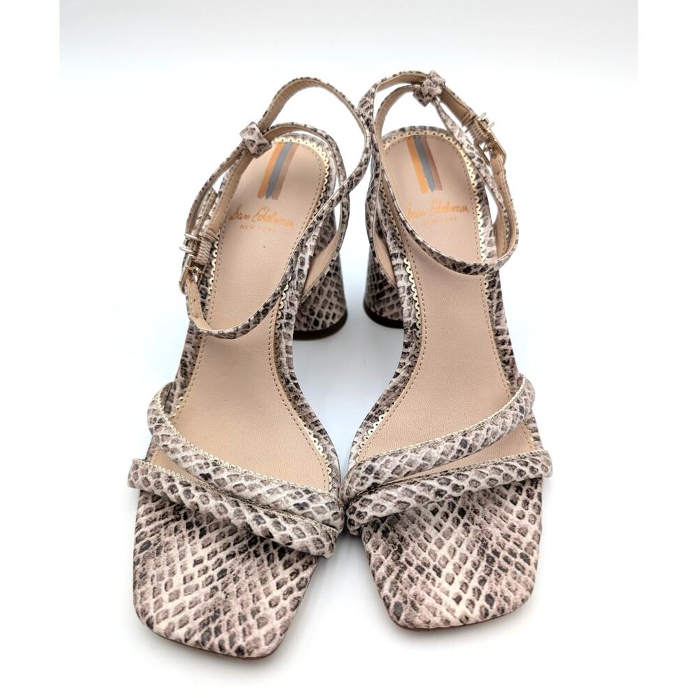 Sam Edelman Snake-Print Tan & Cream Block Heel Sandals